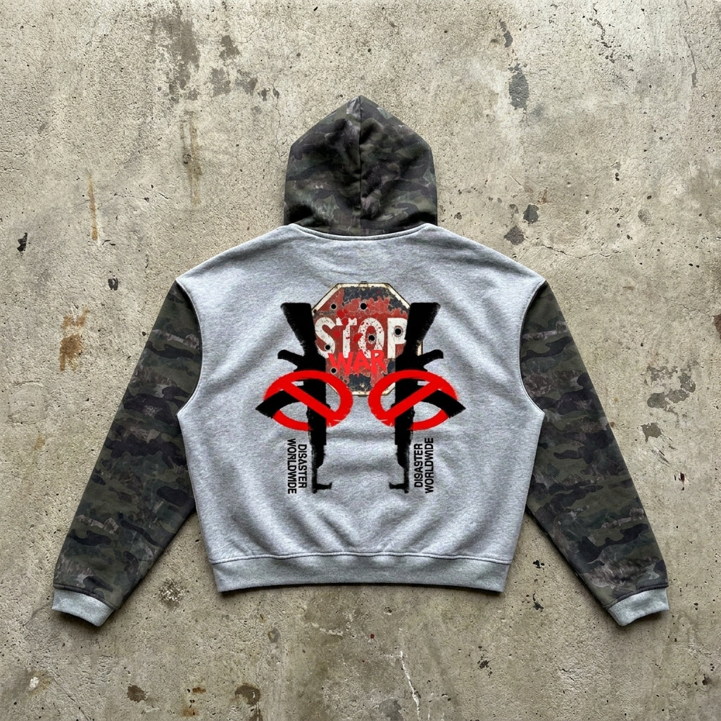 Stop War - Camo Zip Hoodie