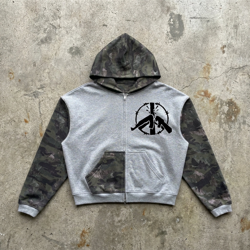 Stop War - Camo Zip Hoodie